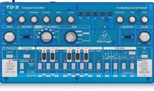 behringer td-3-bb analog bass line synthesizer with vco/vcf, baby blue