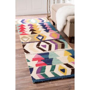 nuloom ofelia geometric 2x6 wool runner rug for living room bedroom dining room entryway hallway kitchen, multicolor/black