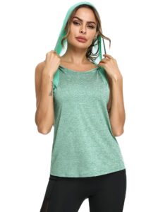 sykooria women's workout tops mesh hoodie gym tops sleeveless running muscle tank tops (green,s)