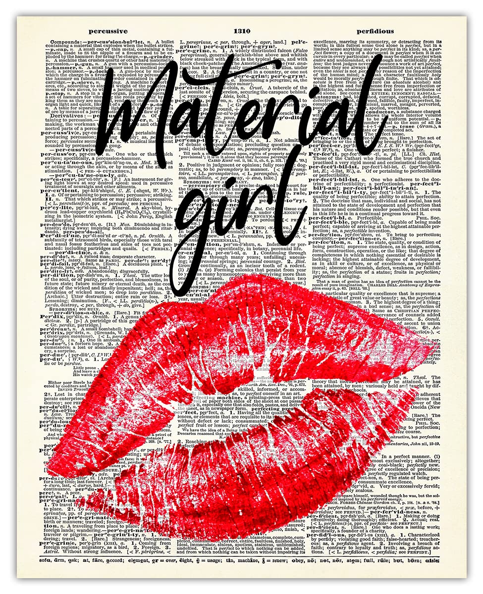 Positive Affirmations Wall Decor for Kids: "Material Girl" Madonna Dictionary Wall Art Print 8x10 Inspirational, Motivational Poster & Motivational Wall Art Office Decor for Men & Women