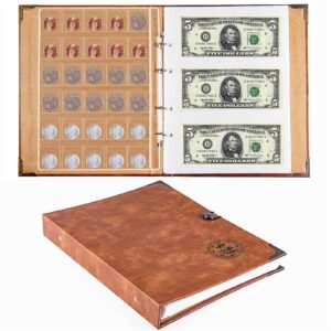 ettonsun coin collection book holder for collectors, 150 pockets coin collecting album & 240 sleeves paper money storage case for coin currency collection supplies(150 coin pockets+240 bill pockets)