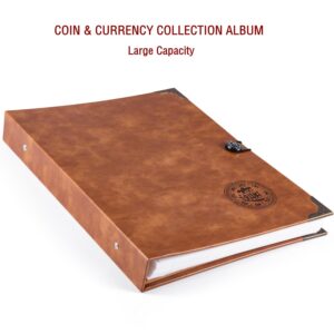 Ettonsun Coin Collection Book Holder for Collectors, 150 Pockets Coin Collecting Album & 240 Sleeves Paper Money Storage Case for Coin Currency Collection Supplies(150 coin pockets+240 bill pockets)