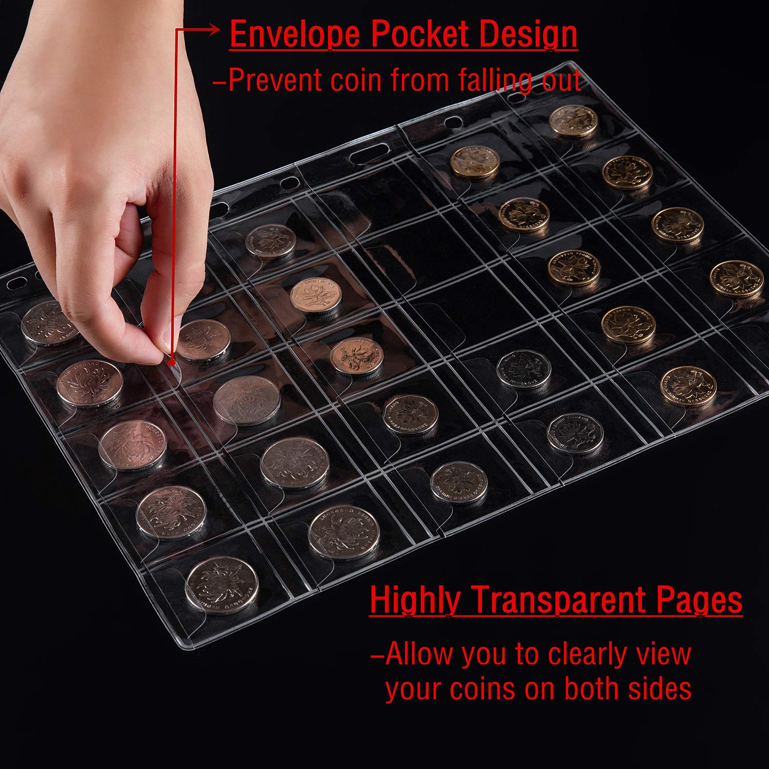 Ettonsun Coin Collection Book Holder for Collectors, 150 Pockets Coin Collecting Album & 240 Sleeves Paper Money Storage Case for Coin Currency Collection Supplies(150 coin pockets+240 bill pockets)