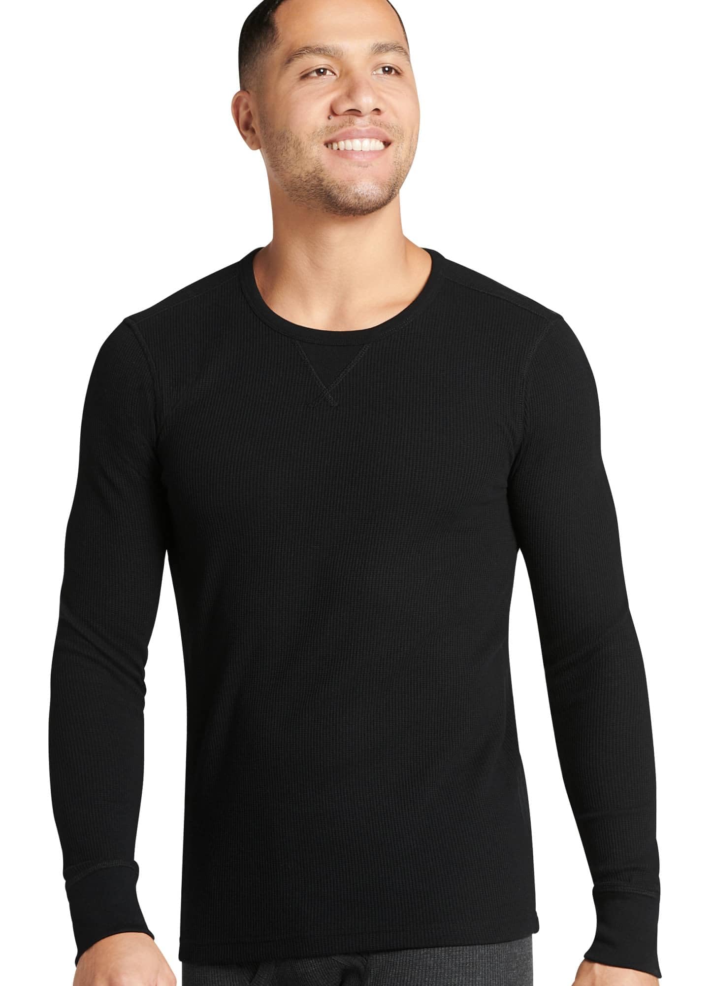 Jockey Men's Baselayer Long Sleeve Waffle Crew, Black, L