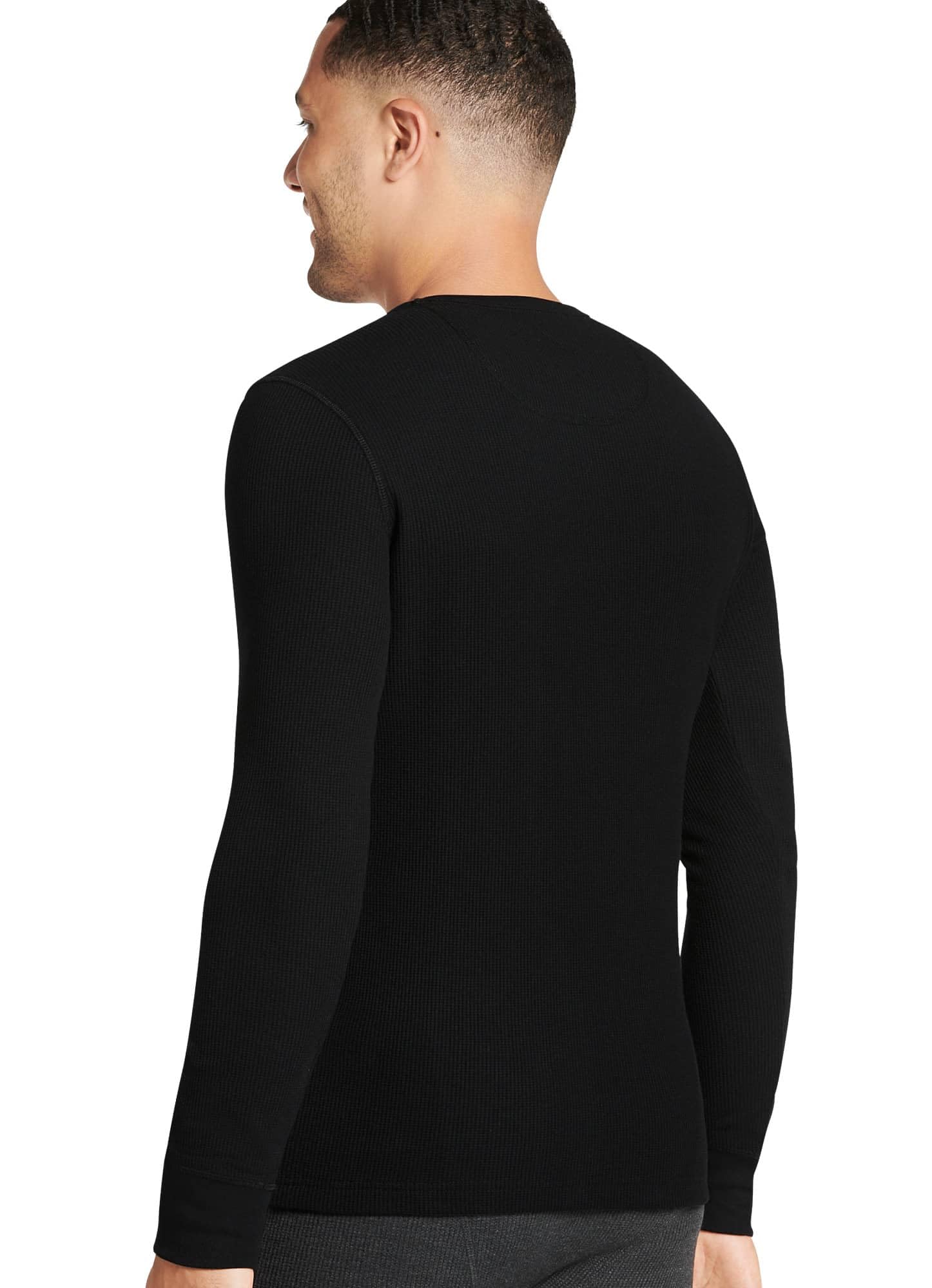 Jockey Men's Baselayer Long Sleeve Waffle Crew, Black, L