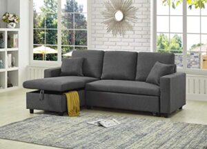 gtu furniture reversible sectional sleeper sofa with storage (grey)