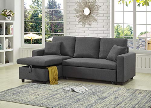 GTU Furniture Reversible Sectional Sleeper Sofa with Storage (Grey)