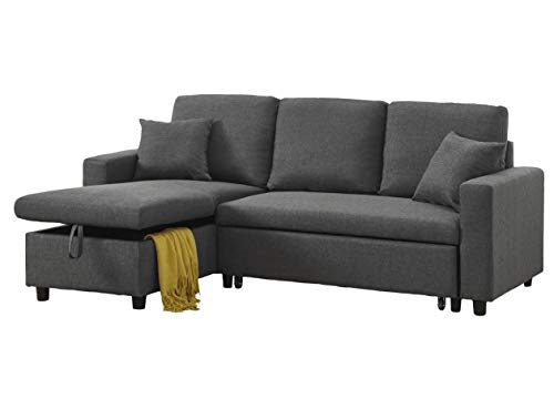 GTU Furniture Reversible Sectional Sleeper Sofa with Storage (Grey)