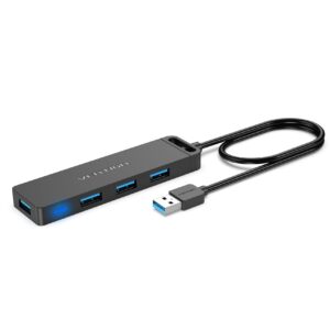 usb hub vention 4-port usb 3.0 hub 1.5ft ultra-slim data usb splitter charging supported compatible with macbook, laptop, surface pro, ps4, pc, flash drive, mobile hdd