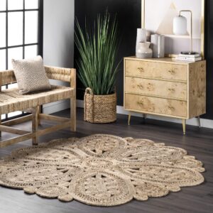 nuloom bree floral braided jute area rug, 6' round, natural