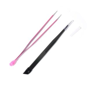 nuomi 2 pcs/set straight nail tweezers probe tips metal tweezers with silicone pressing head for nail art, picking gems rhinestones acrylic gel stickers eyelash extensions