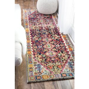 nuloom erline colorful bohemian runner rug, 2' 6" x 10', black