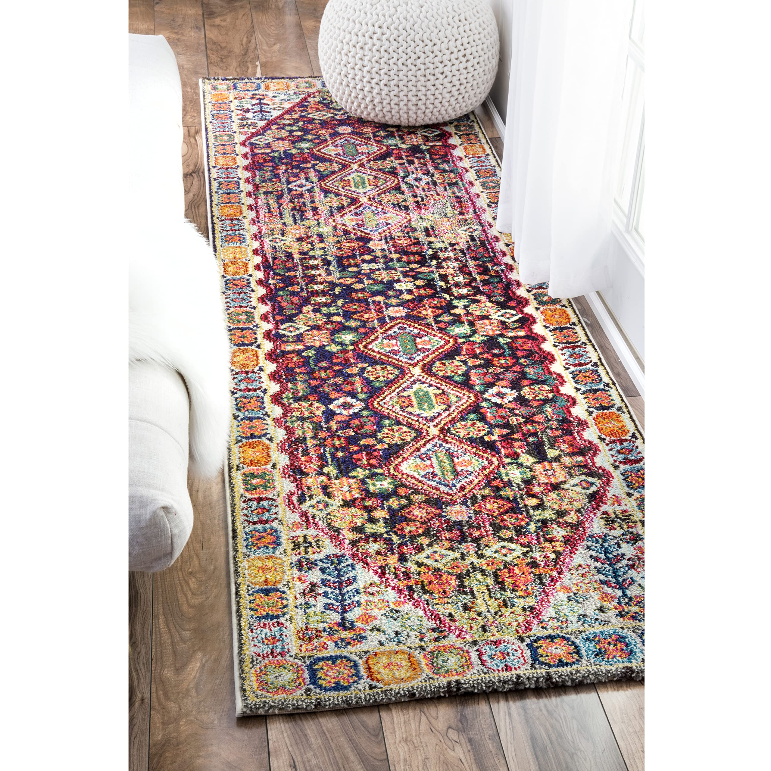 nuLOOM Erline Colorful Bohemian Runner Rug, 2' 6" x 10', Black