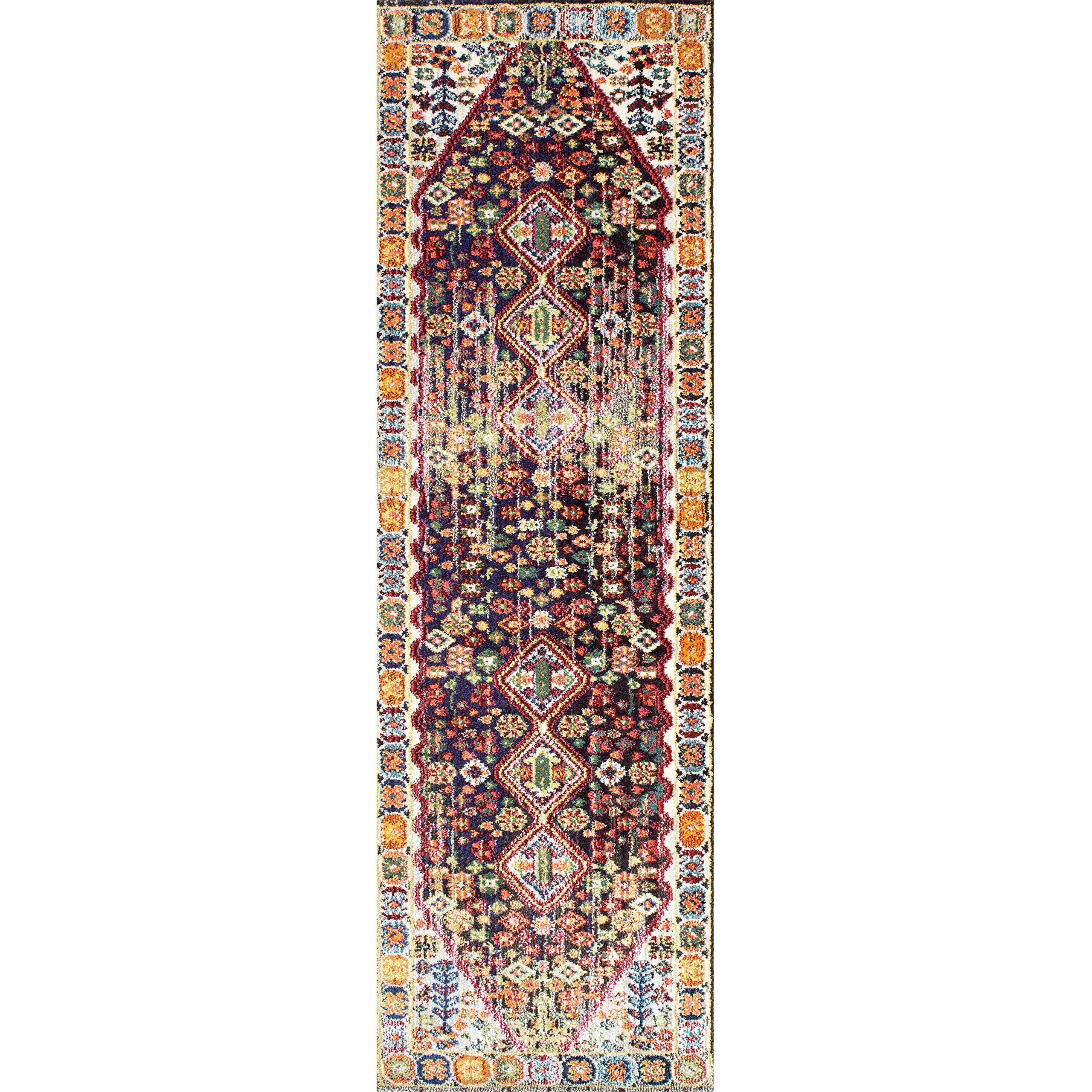 nuLOOM Erline Colorful Bohemian Runner Rug, 2' 6" x 10', Black