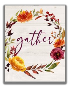 fall or thanksgiving ‘gather’ no.16 wall art print - 11x14 unframed watercolor home decoration picture perfect for farmhouse, rustic, vintage, cottage, country decor.