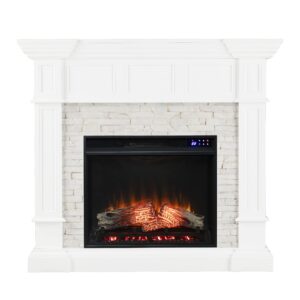 sei furniture merrimack faux stone corner convertible electric fireplace, new fresh white