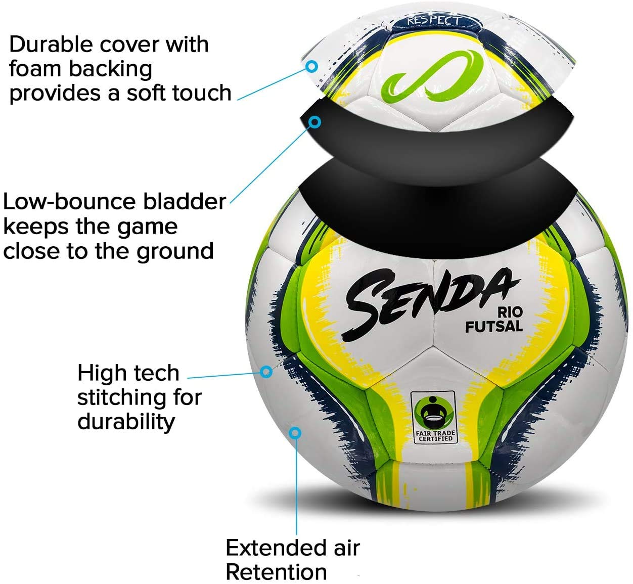 SENDA Rio Match Futsal Ball, Fair Trade Certified, Blue/Black, Size 4 (Ages 13 & Up)