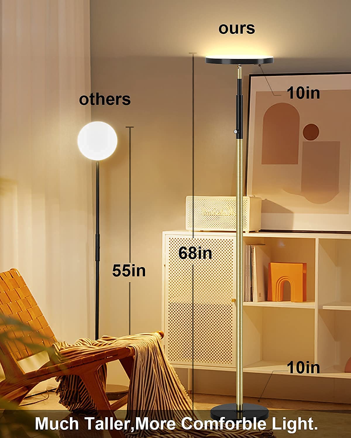 DEEPTILE Led Floor Lamp 34W Bright Sky Floor Lamps 2500LM Dimmable Daylight Light with Touch Control 3 Natural Light, Stand Up Light Floor Office Lamps for Living Room.