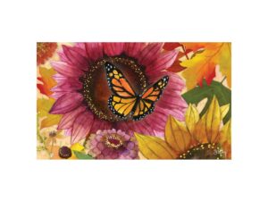 studio m sunflower butterfly fall/winter matmates decorative floor mat indoor or outdoor doormat with eco-friendly recycled rubber backing, 18 x 30 inches