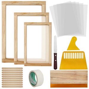 colovis 23 pcs screen printing starter kit, include 3 sizes wood silk screen printing frame, squeegees, transparency inkjet film, masking tape and ink spatula