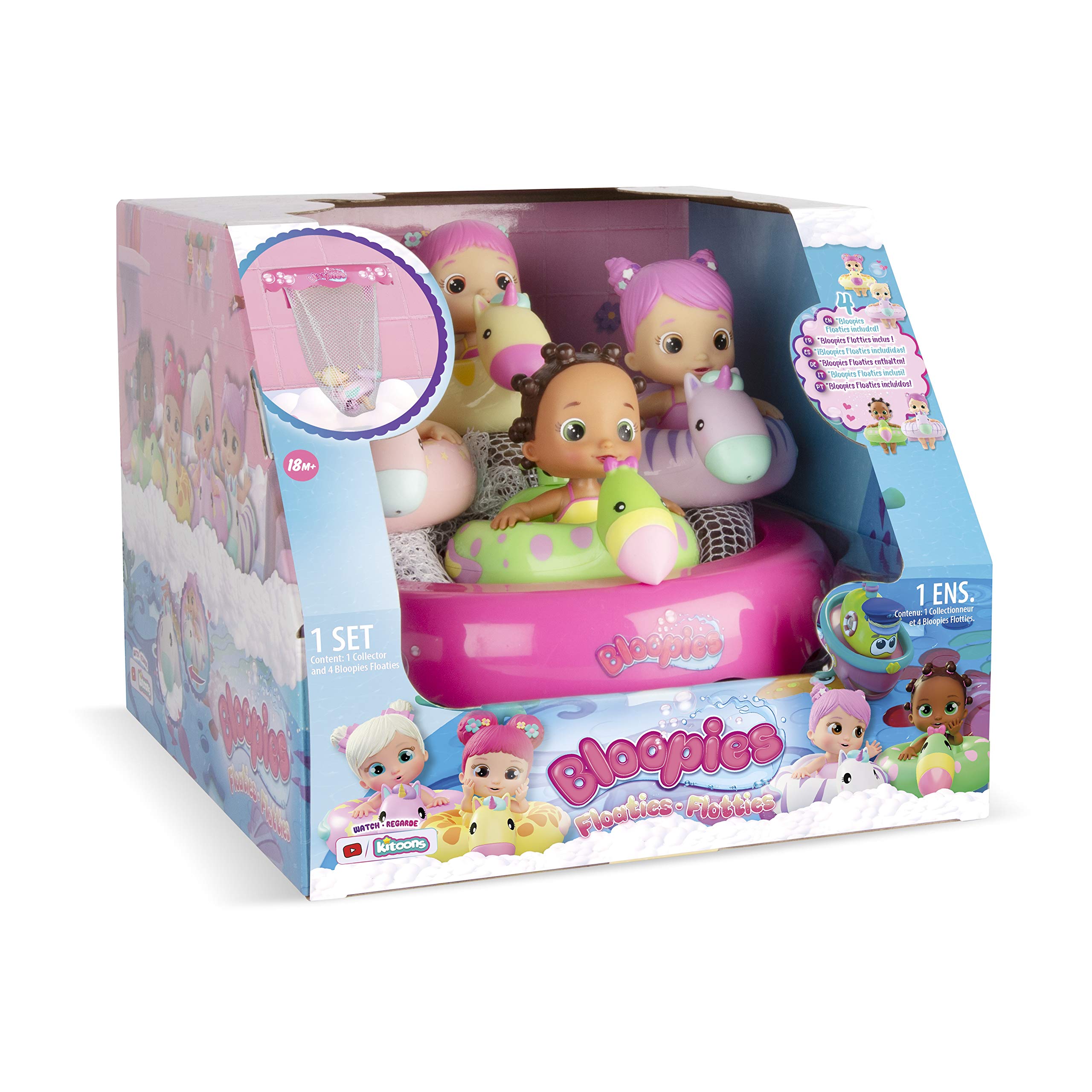 Bloopies Floaties Bath Toy - 4 Doll Set + Organizer