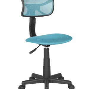 JJS Kids Mesh Rolling Desk Chair, Small Swivel Office Computer Chair for Teens, Low-Back Adjustable Upholstered Student Task Chair, Blue