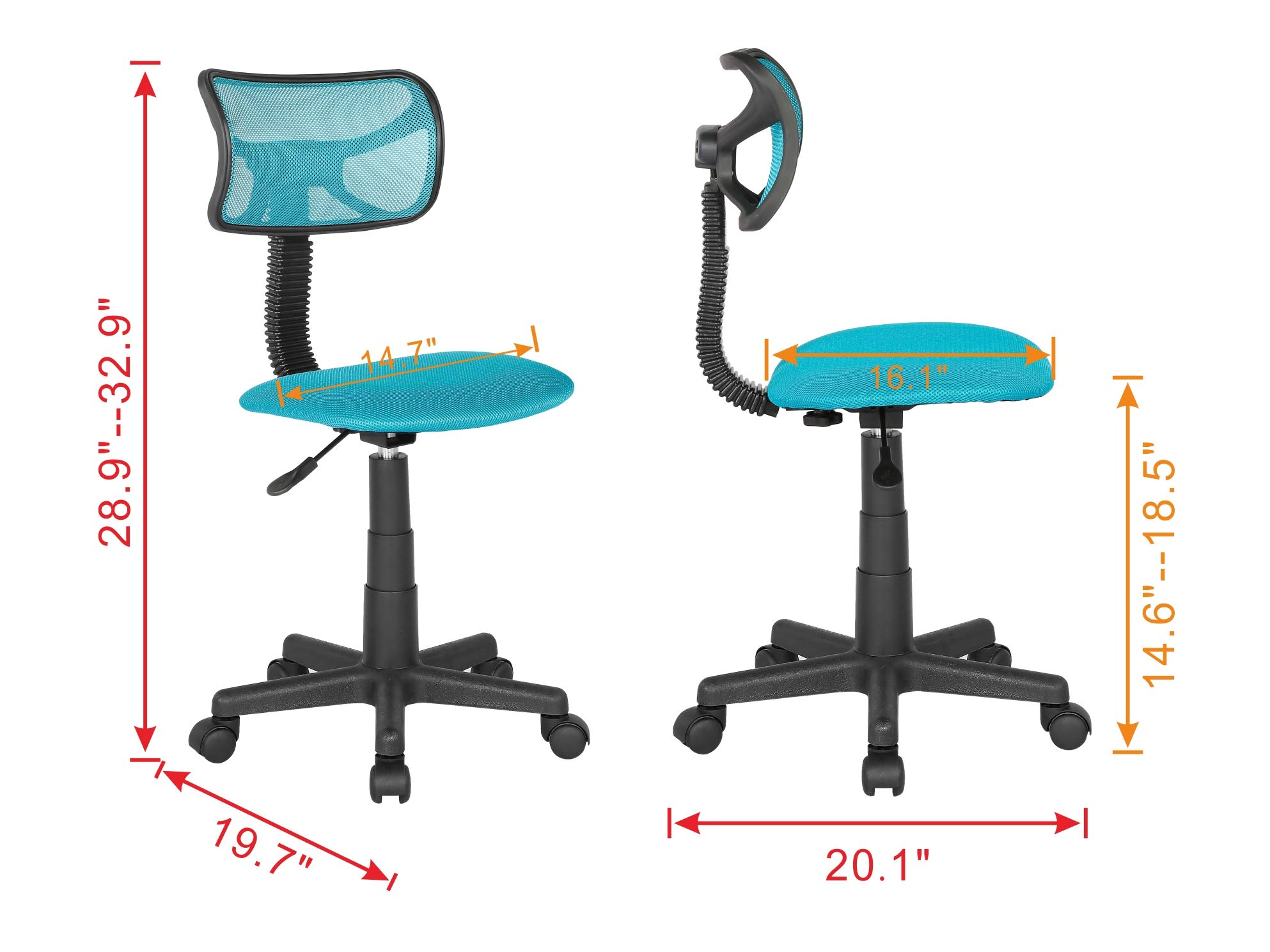 JJS Kids Mesh Rolling Desk Chair, Small Swivel Office Computer Chair for Teens, Low-Back Adjustable Upholstered Student Task Chair, Blue