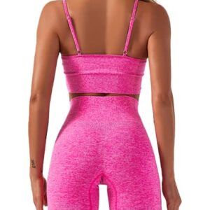 IWEMEK Workout Sets for Women Seamless 2 Piece Yoga Outfits Tummy Control High Waist Leggings Running Shorts with Adjustable Sport Bra Activewear Sets 01 Hot Pink Large