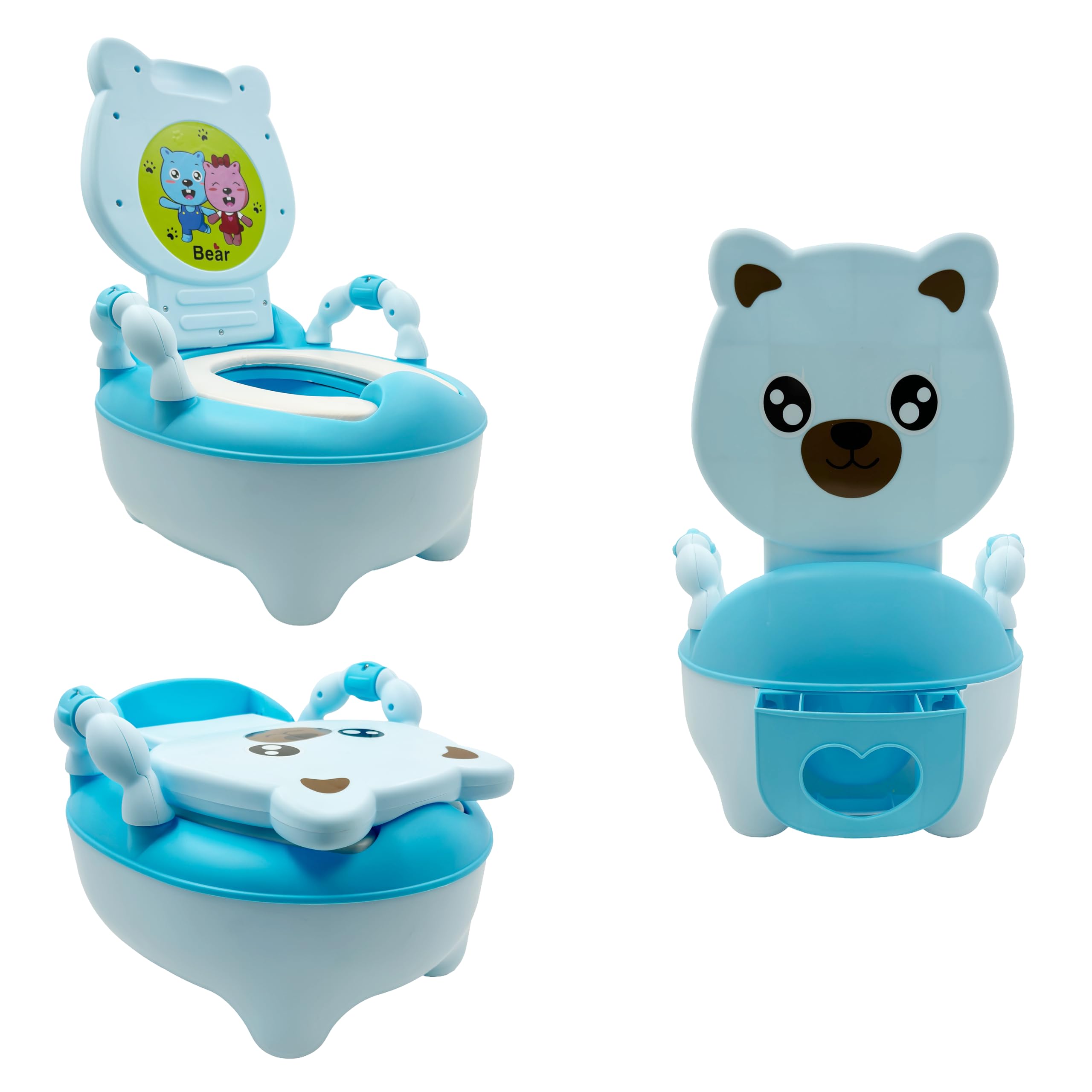 HTTMT- Baby Kids Blue Bear Portable Potty Training Toilet Seat With Pad Toddler Lovely Toilet Comfortable Soft Seat Stool Chair [P/N: ET-BABY003-BLUE]