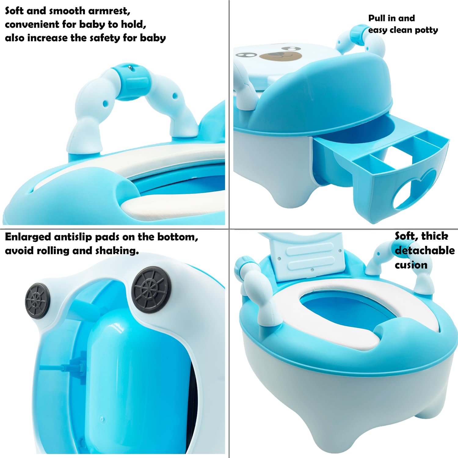 HTTMT- Baby Kids Blue Bear Portable Potty Training Toilet Seat With Pad Toddler Lovely Toilet Comfortable Soft Seat Stool Chair [P/N: ET-BABY003-BLUE]