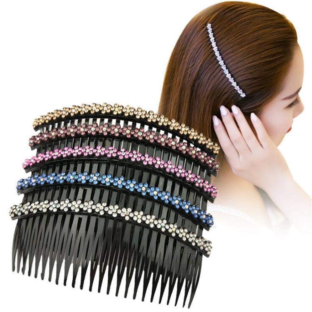 Aoxmas 5pcs 24 Teeth Hair Comb Clip Clamp for Lady Girls Hair Combs Rhinestone Hair Side Combs 4.72"
