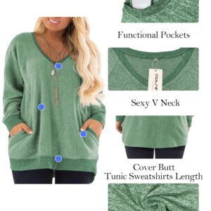 DOLNINE Plus Size Sweatshirts for Women Loose Oversized Tops Pockets Tunics Green-18W