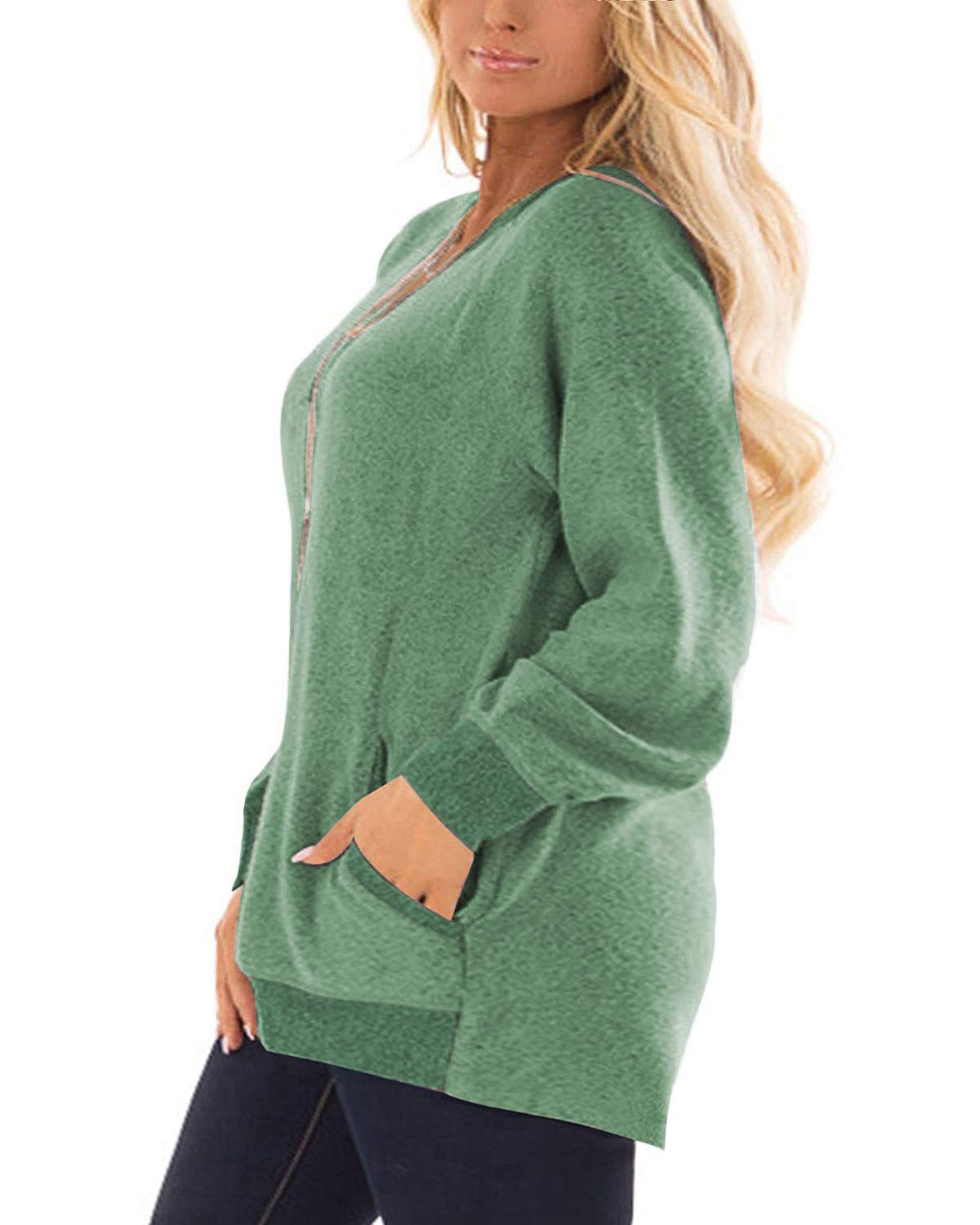 DOLNINE Plus Size Sweatshirts for Women Loose Oversized Tops Pockets Tunics Green-18W