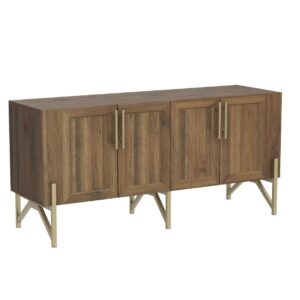 Tilly Lin 65" Mid Century Modern TV Stand, Modern Credenza Sideboard Buffet Cabinet, Walnut Media Console for Living Room, Boho Entertainment Center with Storage, Gold Metal Legs