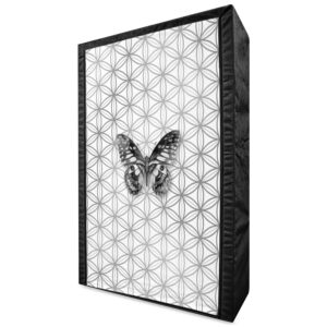 ambesonne butterfly portable fabric wardrobe, animal butterfly on geometric fragments modern inspired illustration, clothing organizer and storage closet with shelves, 42.5", white and grey
