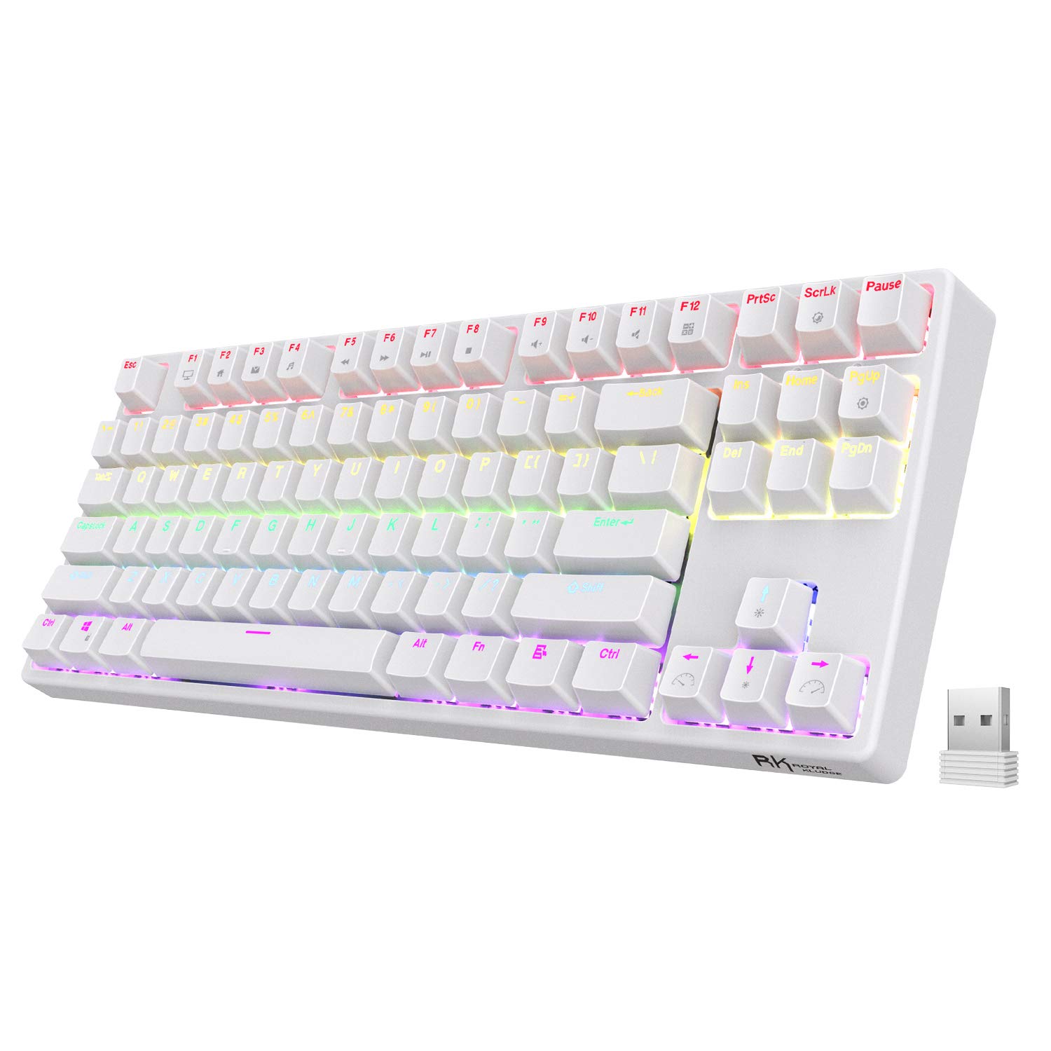 RK ROYAL KLUDGE Sink87G Wired/Wireless TKL Mechanical Gaming Keyboard, No Numbpad Compact 2.4G RGB Wireless Keyboard (White)