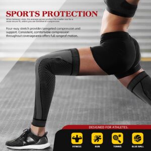 Full Leg Sleeves Long Compression Leg Sleeve Knee Sleeves with Side Stabilizers & Patella Gel Pads,for Basketball, Arthritis, Sport, Reduce Varicose Veins and Swelling of Legs(Black-Spring,2XL,Pair)