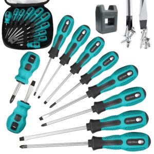 vheonet magnetic screwdriver set 10 pcs,5 phillips and 5 flat head precision screwdriver,professional cushion grip and non-slip for repair home improvement craft,green