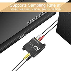 192KHz Digital to Analog Audio Converter with Bass and Volume Adjustment,Digital SPDIF/Optical/Toslink/Coaxial to Analog Stereo L/R RCA and 3.5mm Jack Converter for PS3 PS4 DVD AppleTV Home Cinema