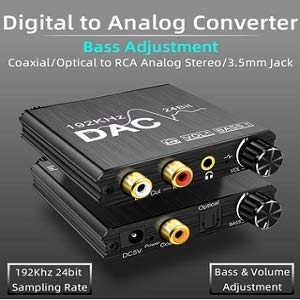 192KHz Digital to Analog Audio Converter with Bass and Volume Adjustment,Digital SPDIF/Optical/Toslink/Coaxial to Analog Stereo L/R RCA and 3.5mm Jack Converter for PS3 PS4 DVD AppleTV Home Cinema