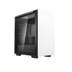 deepcool macube 110 wh micro atx case with full-size magnetic tempered glass removable hdd cage and built-in graphics card holder - white
