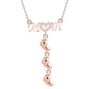 feelmem pregnant mom to be gift new mom gift 1 2 3 baby feet footprint charm mom heart symbol necklace gift for new mother mommy to be (foot-rose gold-3)