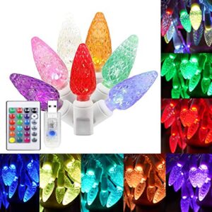 loguide c6 christmas tree string lights,16 colors usb waterproof led outdoor fairy lights with 24 key remote for patio xmas tree wedding party decor, multicolor