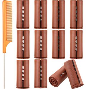 12 pieces hair perm rods set cold wave rods plastic perming rods hair curling rollers with stainless steel rat tail comb pintail comb for hairdressing styling tools (1.57 inch, brown)