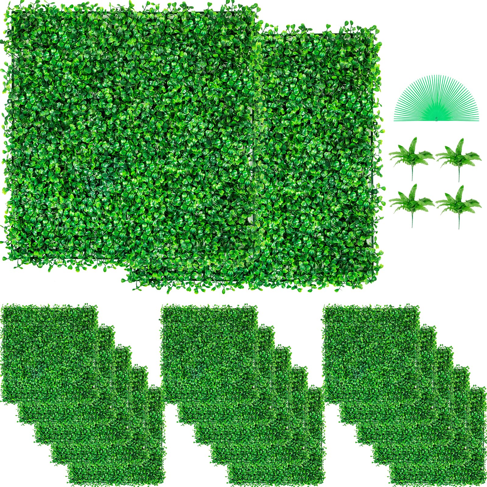 VEVOR Artificial Boxwood Panels 48PCS 10" x 10", UV-Anti Boxwood Hedge Wall Panels, Artificial Grass Backdrop Wall 1.6", Green Grass Wall for Decor Privacy Fence Indoor Outdoor Garden Backyard