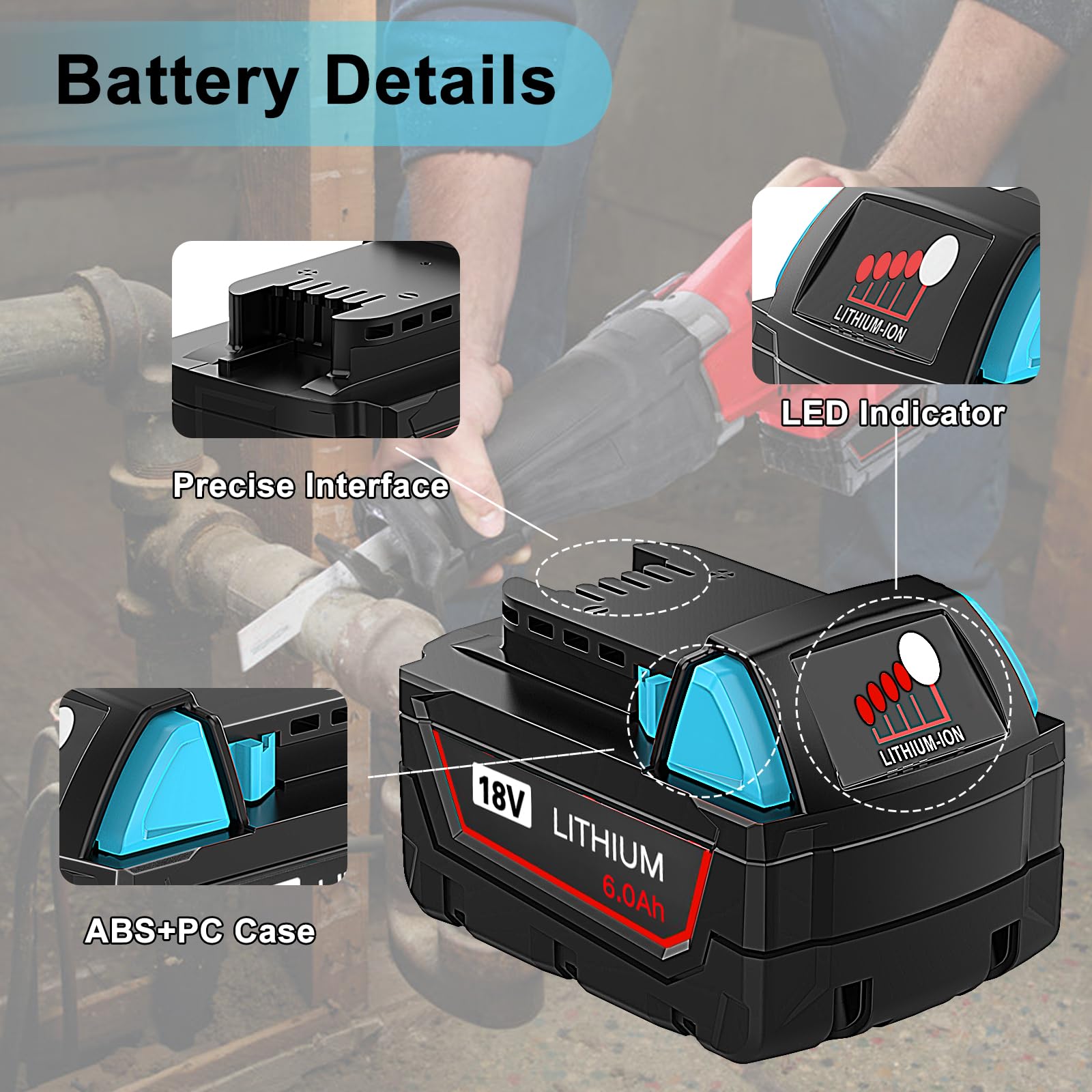Amsbat 【Upgraded to 6000mAh 18V Battery Replacement for Milwaukee Compatible with Milwaukee Lithium Battery Compatible with Milwaukee 18V Batteries 48-11-1850 48-11-1862 48-11-1840（1 Pack）