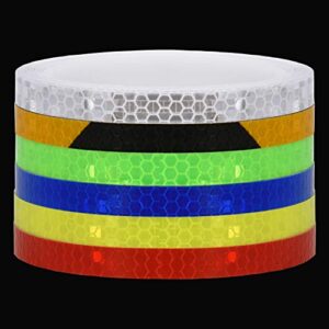reflective tape outdoor safety warning lighting sticker waterproof bike reflector tape for car, bicycle, motorcycle rim self-adhesive diy decoration (6 colors-blue red green white yellow black+orange)