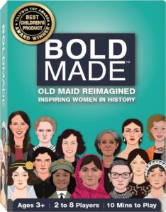 bold made card games for kids & adults - unique remake of old maid & go fish - feminist playing cards, co-created by a 9 year old, features 40 hand-drawn portraits of amazing women in history