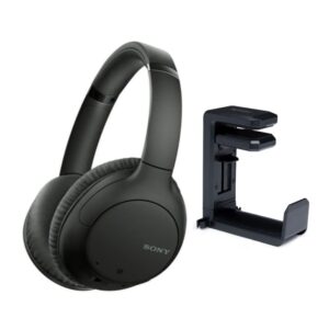 sony whch720nwireless bluetooth noise canceling over-the-ear headphones (black) bundle with headphone hanger mount with built-in cable organizer (2 items)