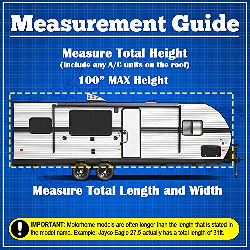 Waterproof Superior RV Motorhome Travel Trailer/Toy Hauler Cover Fits Length 16'-18' Feet Travel Trailer Camper Zippered Panels Allow Access to The Door, Engine, Side Storage Areas, and Ramp Door